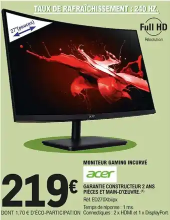 E.Leclerc Moniteur gaming incurvé offre