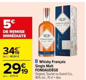 Carrefour Drive Whisky Français Single Malt FONDAUDÈGE offre