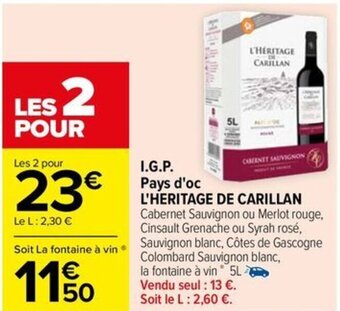 I.G.P. Pays d'oc L'HERITAGE DE CARILLAN