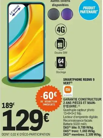 E.Leclerc Smartphone Redmi 9 vert offre