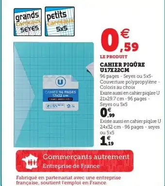 Super U Cahier piqûre offre