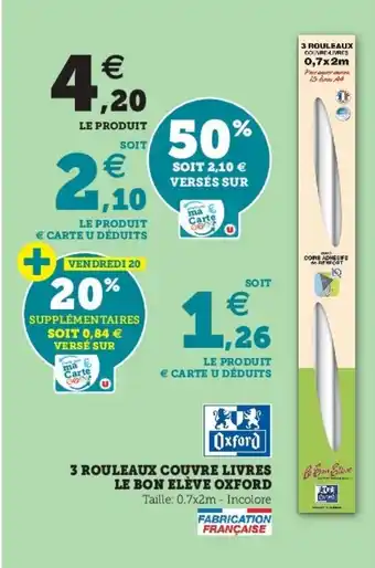 Super U 3 Rouleaux couvre livres le bon elève oxford offre