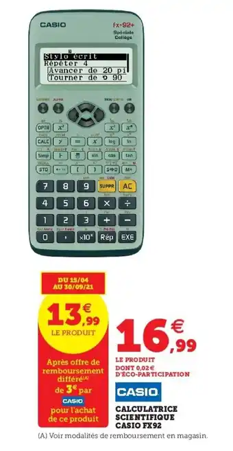 Super U Calculatrice scientifique casio offre