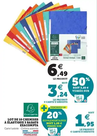 Super U Lot de 10 chemises à élastique 3 rabats offre