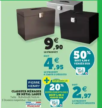 Super U Classeur ménager en metal laque offre