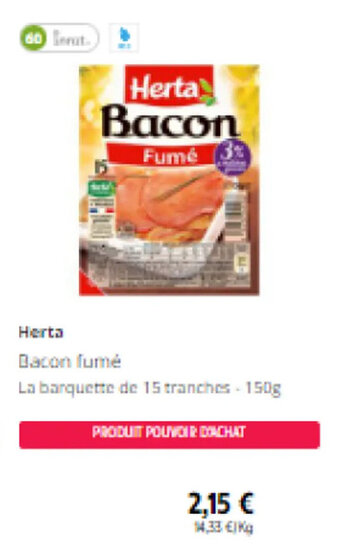 Intermarché Herta Bacon Fumé offre