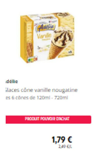 Intermarché délic ilaces cône vanille nougatine es 6 cônes de 120ml. 720ml offre