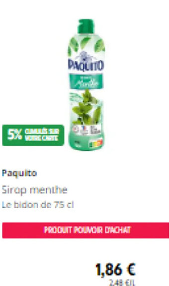 Intermarché Paquito Sirop menthe offre