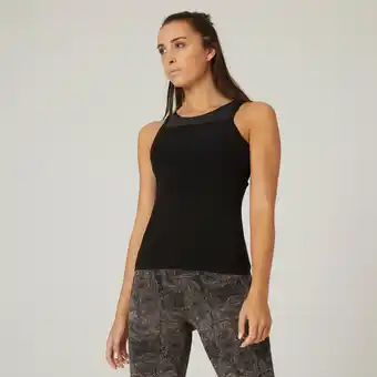 Decathlon Débardeur fitness femme col rond slim coton - 900 noir avec brassière intégrée offre