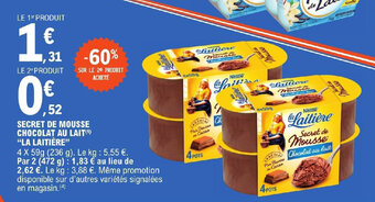 E.Leclerc SECRET DE MOUSSE CHOCOLAT AU LAIT(¹) "LA LAITIÈRE" offre