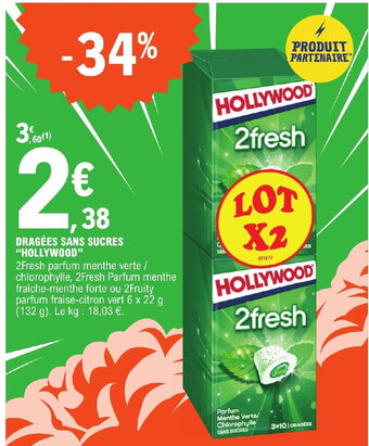 E.Leclerc DRAGÉES SANS SUCRES "HOLLYWOOD" offre