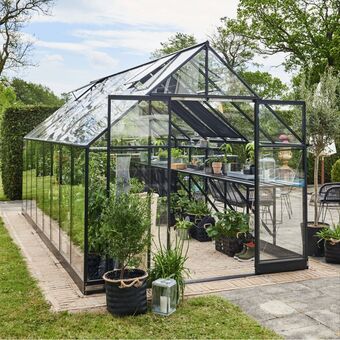 Gamm vert Serre en verre trempé qube noir 13 m² + embase - halls offre