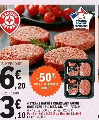 E.Leclerc 4 Steaks hachés charolais façon offre