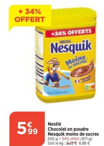 Bi1 Nestlé Chocolat en poudre Nesquik moins de sucres offre