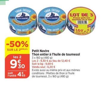 Bi1 Petit Navire Thon entier à l'huile de tournesol offre