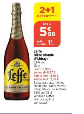 Bi1 Leffe Bière blonde d'Abbaye offre