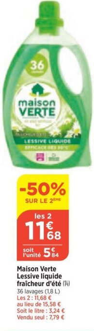 Bi1 Maison Verte Lessive liquide fraîcheur d'été offre