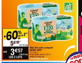 Cora x Carrefour Maïs Bio extra croquant GÉANT VERT offre