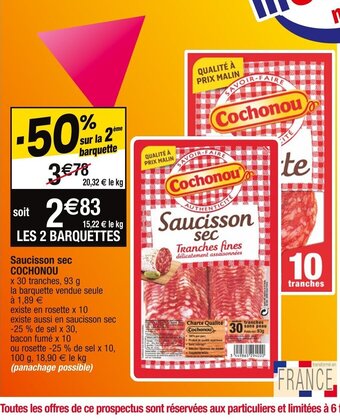 Cora x Carrefour Saucisson sec COCHONOU offre