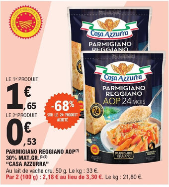 E.Leclerc PARMIGIANO REGGIANO AOP(7) 30% MAT.GR.(3)(2) "CASA AZZURRA" offre