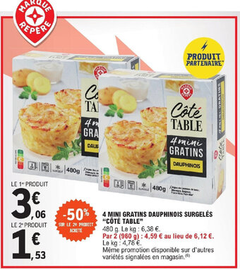 E.Leclerc 4 MINI GRATINS DAUPHINOIS SURGELÉS "CÔTÉ TABLE" offre