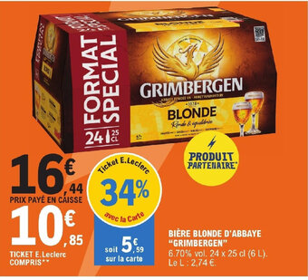 E.Leclerc BIÈRE BLONDE D'ABBAYE "GRIMBERGEN" offre