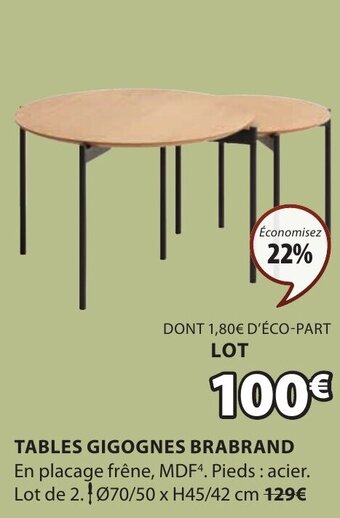 JYSK TABLES GIGOGNES BRABRAND offre