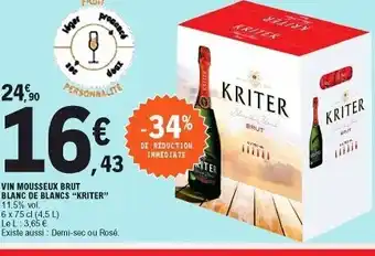 E.Leclerc Vin Mousseux Brut Blanc De Blancs Kriter offre