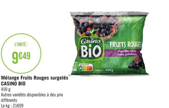 Casino Supermarchés Mélange Fruits Rouges surgelés CASINO BIO offre