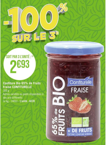 Casino Supermarchés Confiture Bio 65% de Fruits Fraise CONFITURELLE offre