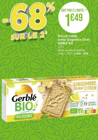 Casino Supermarchés Biscuits sablés saveur Gingembre Citron GERBLE BIO offre