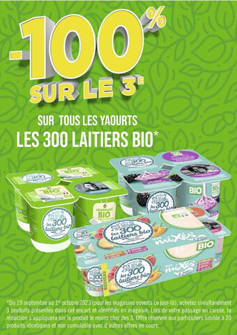 Casino Supermarchés SUR TOUS LES YAOURTS LES 300 LAITIERS BIO* offre