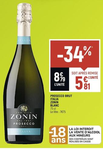 Spar Prosecco brut italia zonin blanc offre
