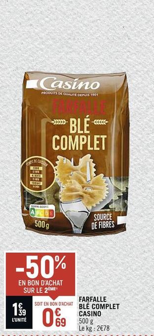 Spar Casino farfalle blé complet offre