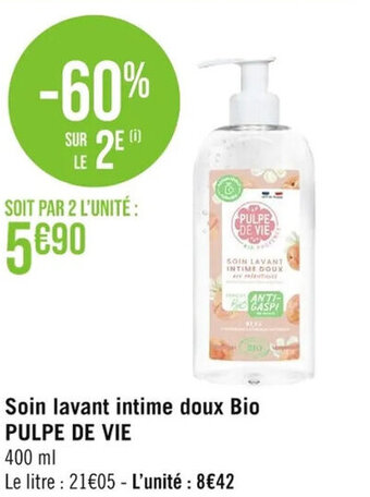 Casino Supermarchés Soin lavant intime doux Bio PULPE DE VIE offre