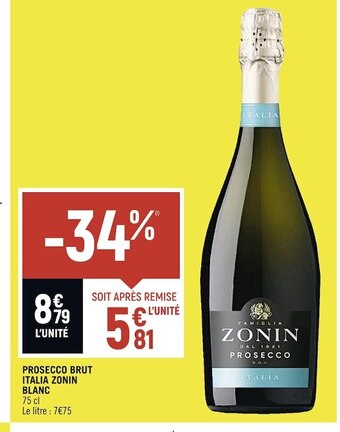 Petit Casino Zonin prosecco brut italia blanc offre