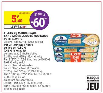 Intermarché Petit navire filets de maquereaux sans arôme ajouté moutarde offre