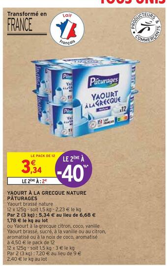 Intermarché Pâturages yaourt à la grecque nature offre