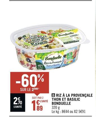 Spar Bonduelle riz à la provençale thon et basilic offre