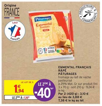 Intermarché Pâturages emmental français râpé offre