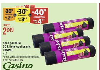Casino Hyperfrais Casino sacs poubelle 50 l liens coulissants offre