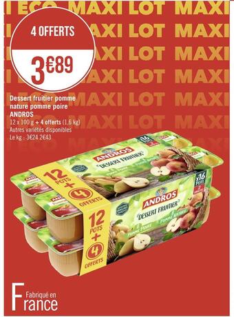 Casino Hyperfrais Andros dessert fruitier nature pomme poire offre