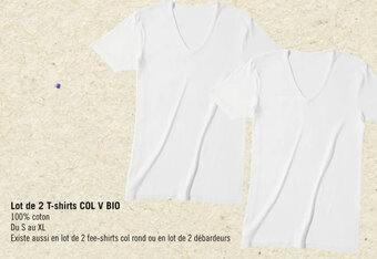Casino Supermarchés Lot de 2 T-shirts COL V BIO offre