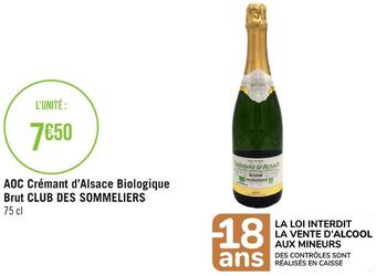Casino Hyperfrais Aoc crémant d’alsace biologique brut club des sommeliers offre