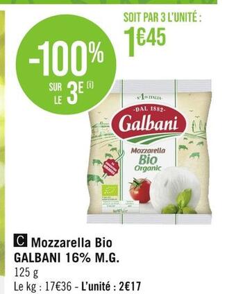 Casino Hyperfrais Galbani mozzarella bio 16% m.g offre
