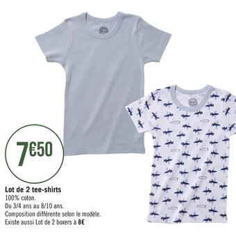 Casino Supermarchés Lot de 2 tee-shirts 100% coton. offre