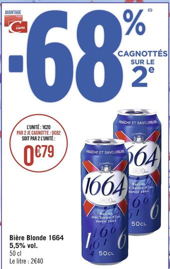 Casino Hyperfrais 1664 bière blonde 5,5% vol offre
