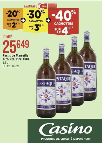 Casino Supermarchés L’estaque pastis de marseille 45% vol offre