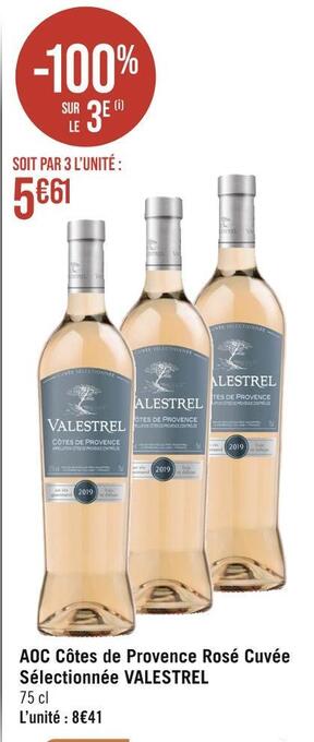 Casino Supermarchés Valestrel aoc côtes de provence rosé cuvée sélectionnée offre