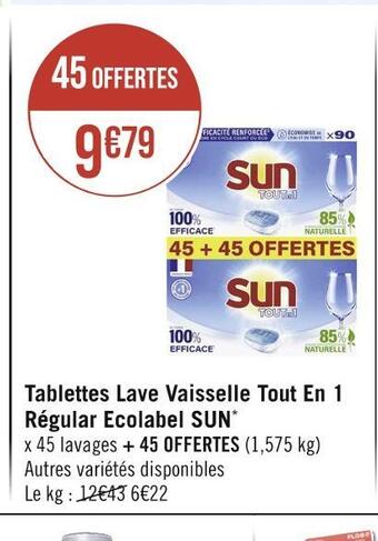 Sun tablettes lave vaisselle tout en 1 régular ecolabel